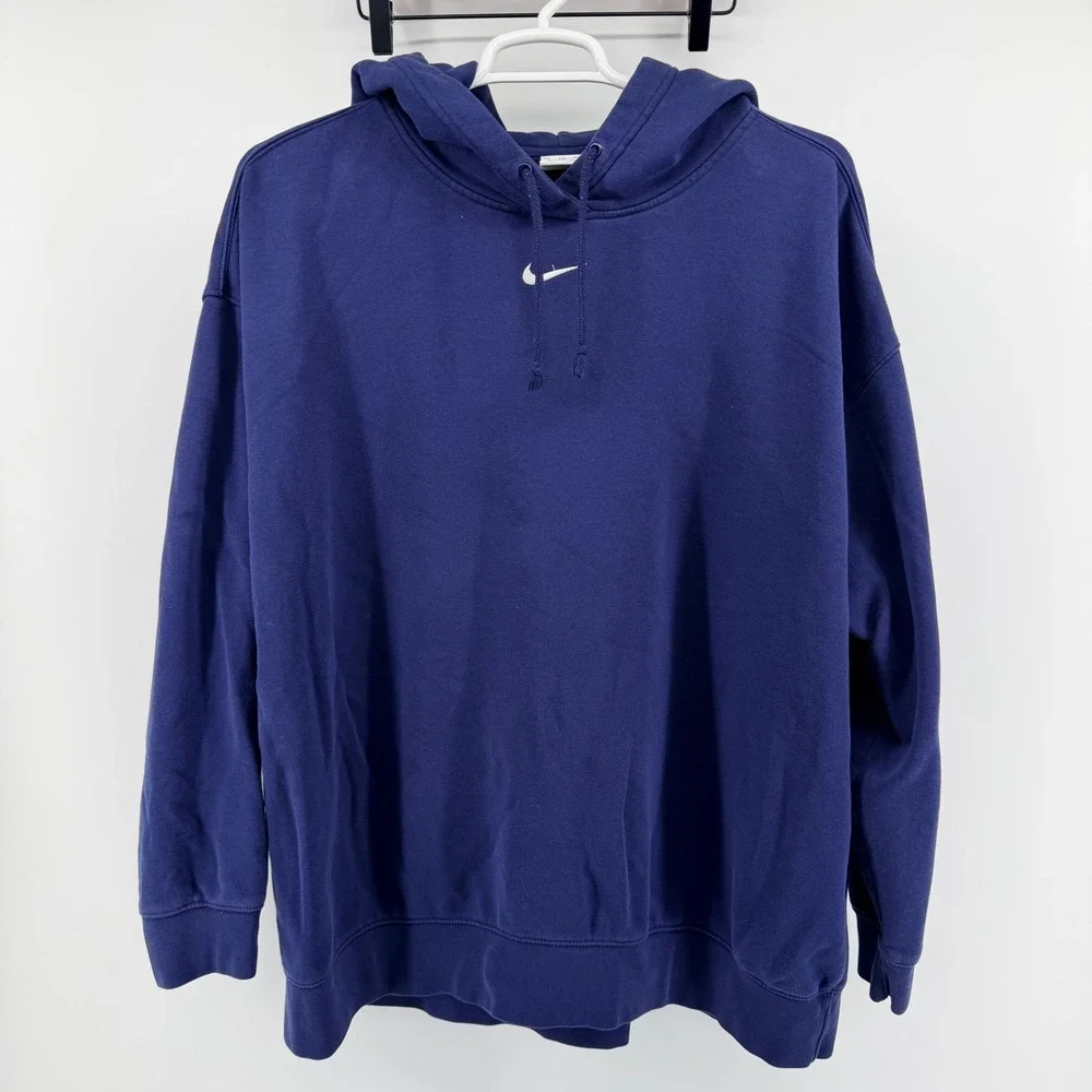 Nike Center Swoosh Fleece Hoodie Oversized Pullover DJ7668-410 XXL Navy Blue